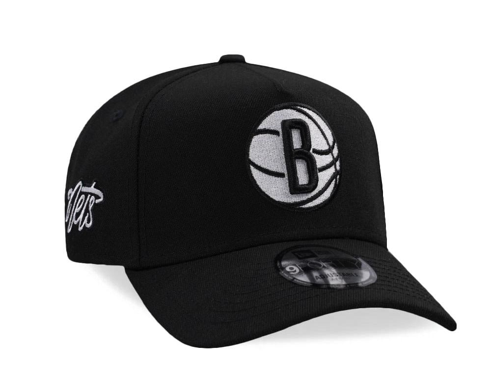 New Era Brooklyn Nets Script Black Prime Edition 9Forty A Frame Snapback Hat