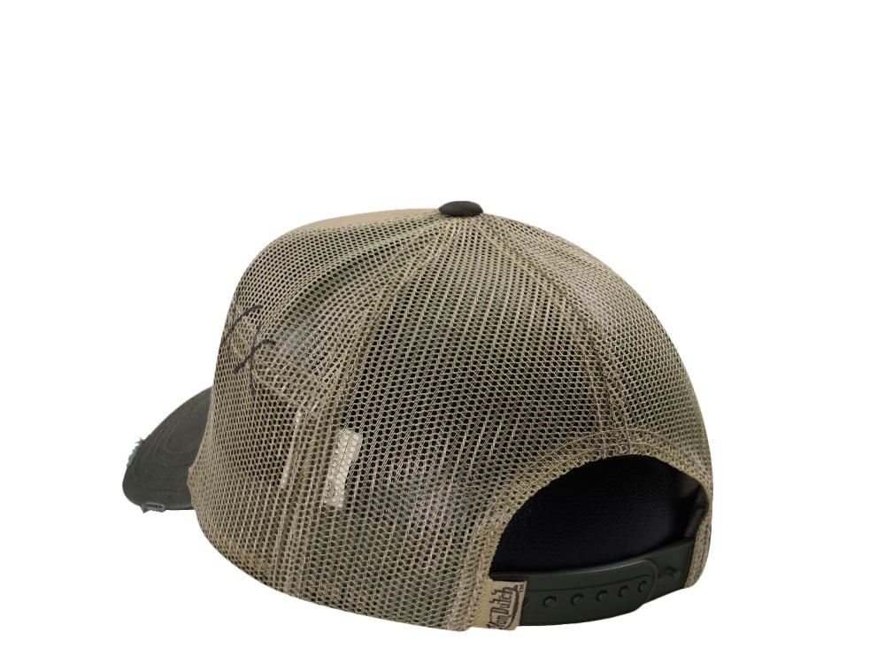 Von Dutch Oval Patch Beige Olive Trucker Snapback Hat
