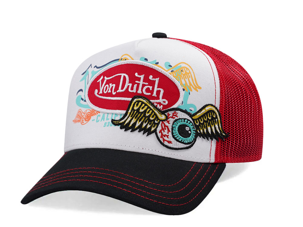 Von Dutch Flying Eye Red White Trucker Snapback Hat
