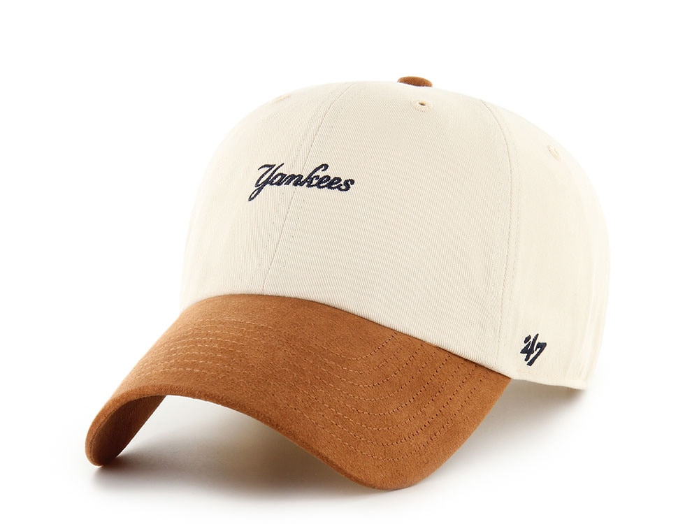 47 Brand New York Yankees Script Suede Visor Natural Clean Up Strapback Hat