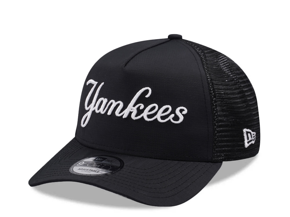 New Era New York Yankees Script Black Prime Edition 9Forty A Frame Trucker Snapback Hat