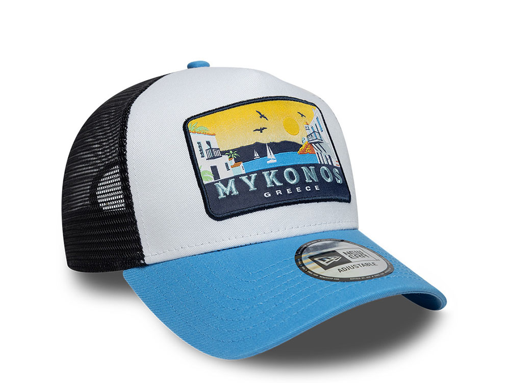 New Era Mykonos Location Patch 9Forty A Frame Trucker Snapback Hat