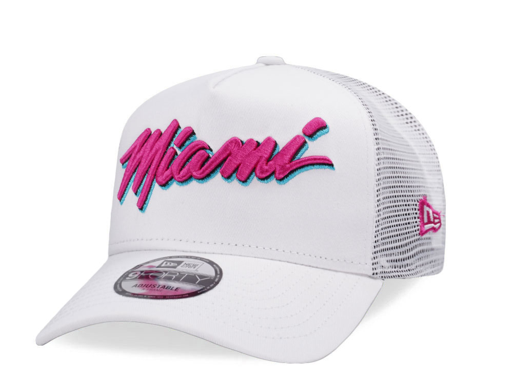 New Era Miami Heat White Summer Trucker Edition 9Forty A Frame Snapback Hat