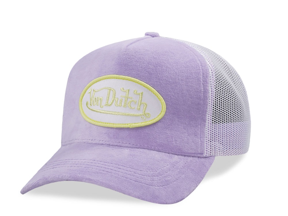 Von Dutch Oval Patch Lavender Velour Edition Trucker Snapback Hat