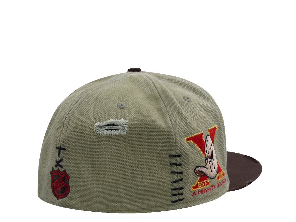 New Era Anaheim Ducks 10th Anniversary Washed Canvas Rifle Green Two Tone Horror Edition 59Fifty Fitted Hat