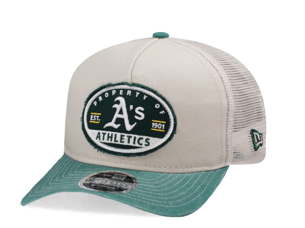New Era Oakland Athletics Frayed Patch Stone Two Tone Edition 9Forty M Crown A Frame Trucker Snapback Hat