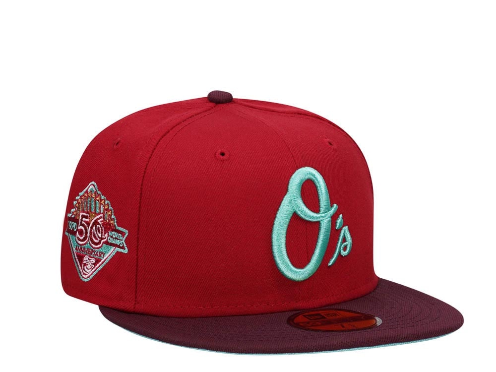 New Era Baltimore Orioles 50th Anniversary Mint Merlot Two Tone Edition 59Fifty Fitted Hat