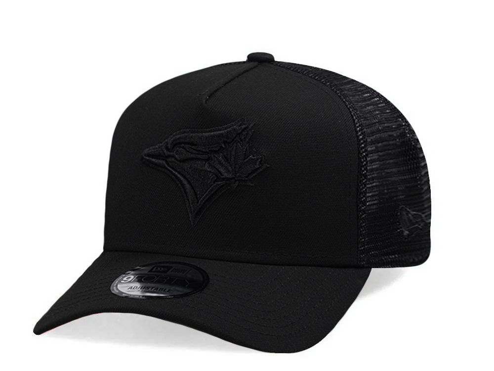 New Era Toronto Blue Jays Black On Black Edition 9Forty A Frame Trucker Snapback Hat