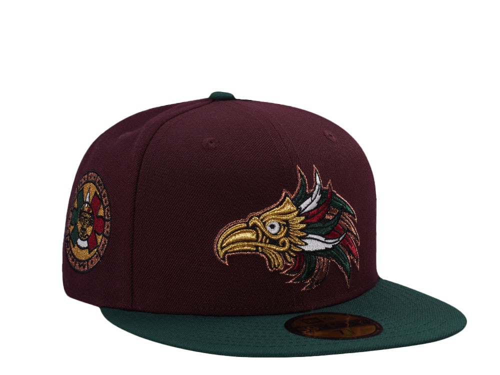 New Era Mexico Aztec Warrior Mask Maroon Edition 59Fifty Fitted Hat