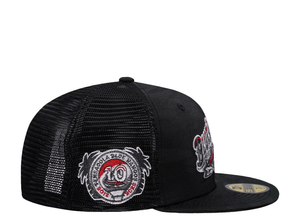 New Era Pensacola Blue Wahoos Camo Metallic Classic Trucker Edition 59Fifty Fitted Hat