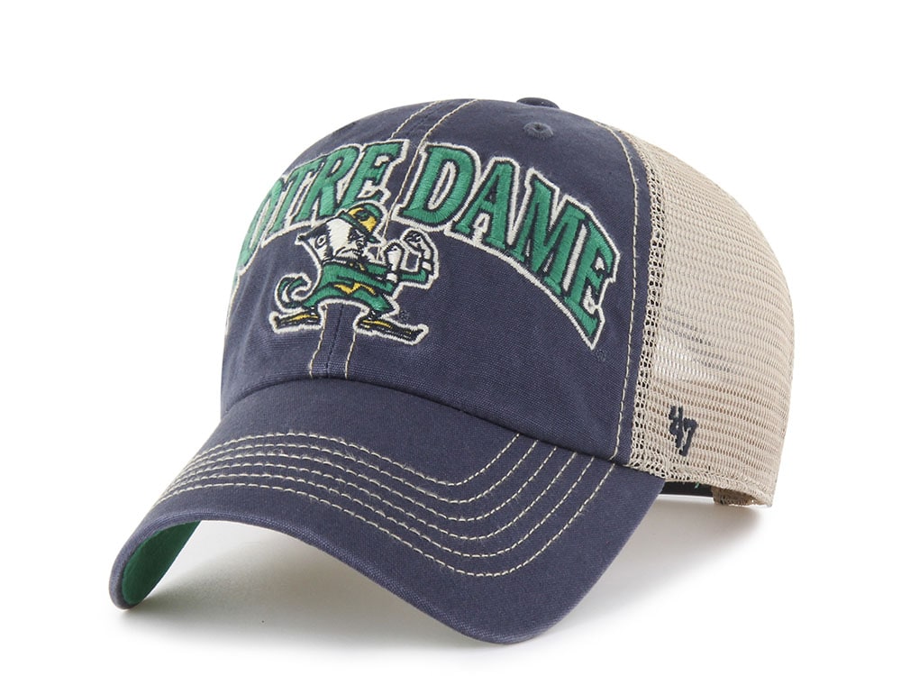 47 Brand Notre Dame Fighting Irish Tuscaloosa Vintage Navy Clean Up Trucker Snapback Hat
