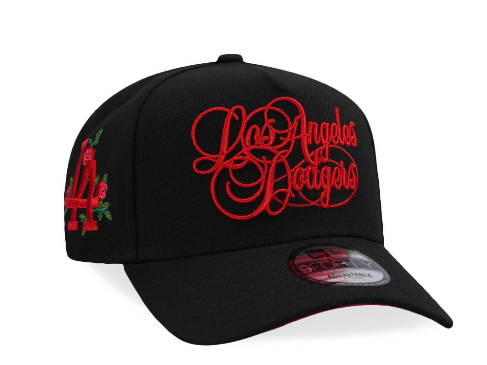 New Era Los Angeles Dodgers Script Black and Red Edition 9Forty A Frame Snapback Hat