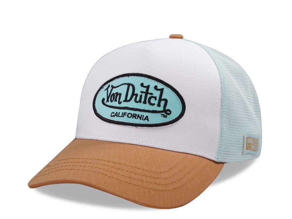 Von Dutch Oval Patch White Blue Two Tone Trucker Strapback Hat