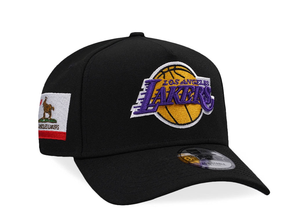 New Era Los Angeles Lakers Goat Flag Black Edition 9Forty A Frame Snapback Hat