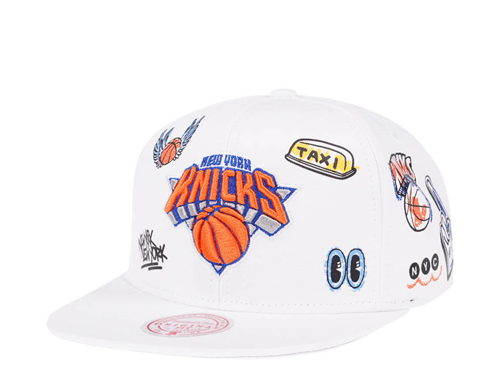 Mitchell & Ness New York Knicks White Hand Drawn Snapback Hat