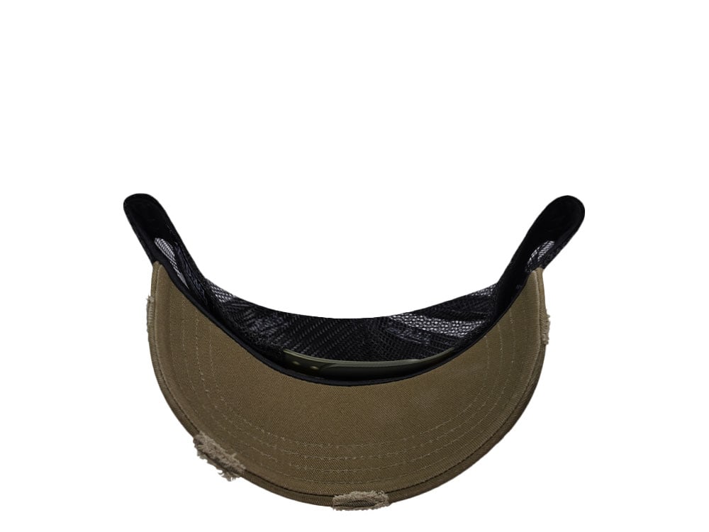 Von Dutch Square Patch Distressed Olive Trucker Snapback Hat