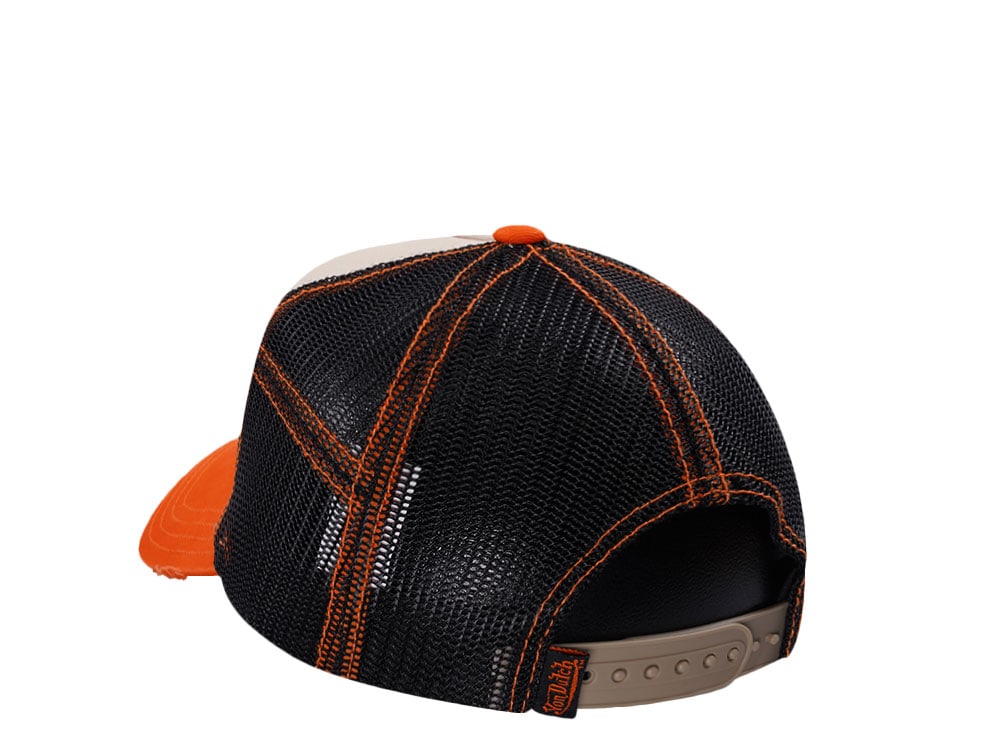 Von Dutch Oval Patch Distressed Orange Trucker Snapback Hat