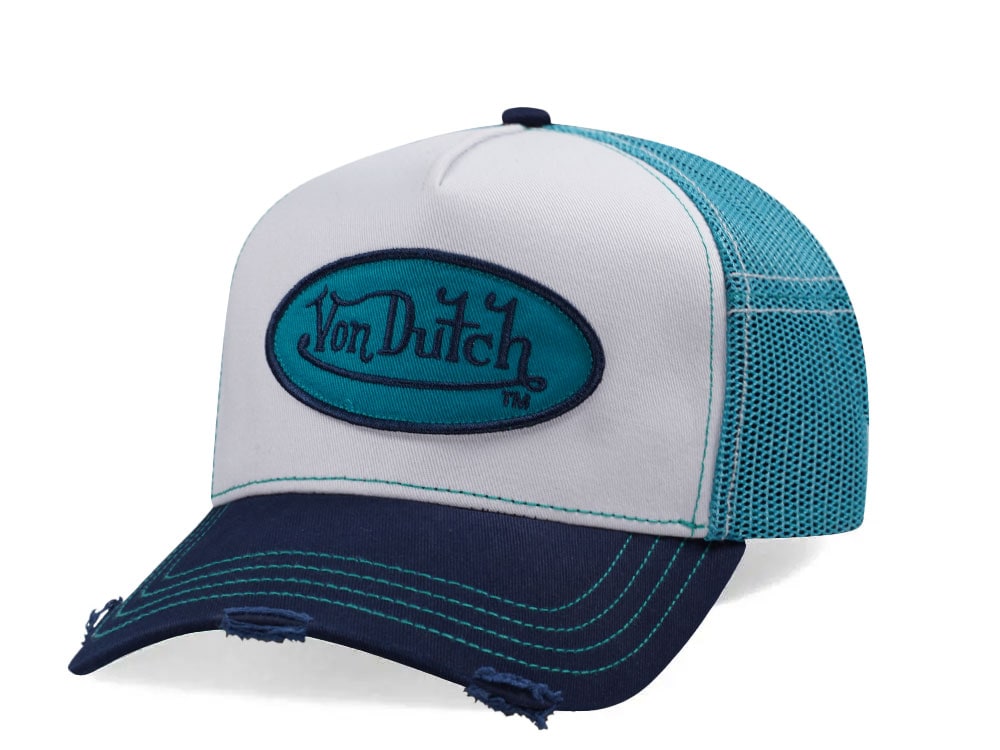 Von Dutch Oval Patch Beige Blue Trucker Snapback Hat