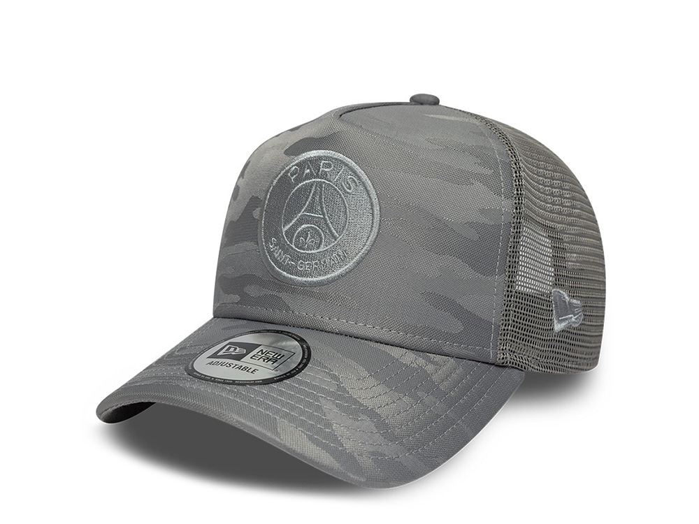 New Era Paris Saint Germain Gray Tonal Camouflage Prime Edition 9Forty A Frame Trucker Snapback Hat