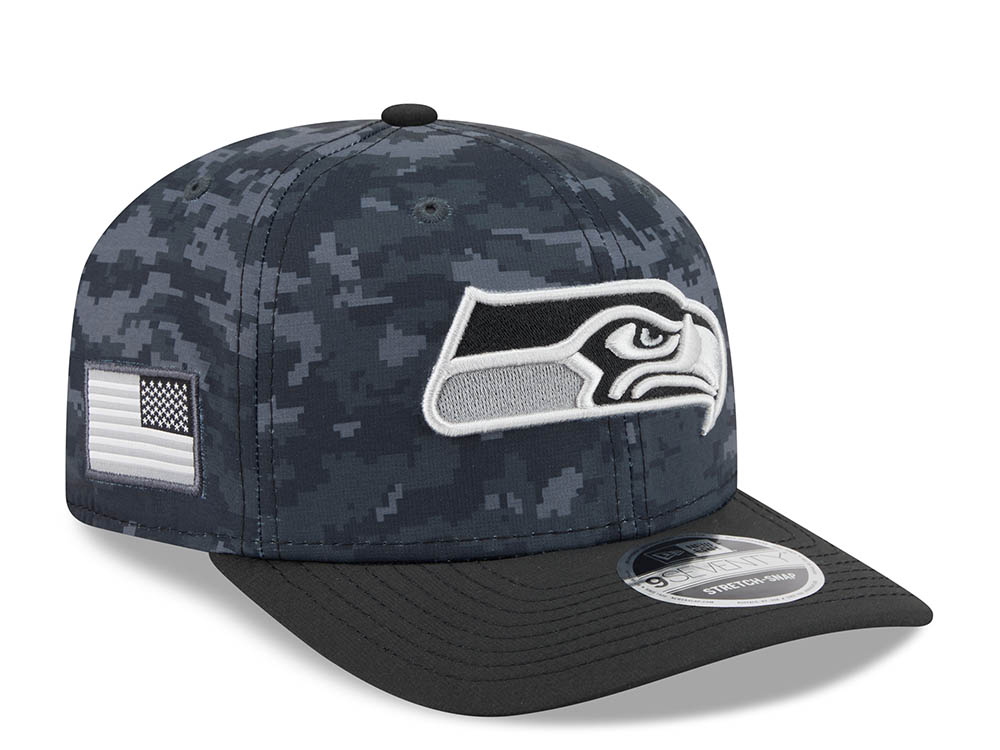 New Era Seattle Seahawks NFL Salute to Service 2026 Digi Camo Black 9Seventy Stretch Snapback Hat