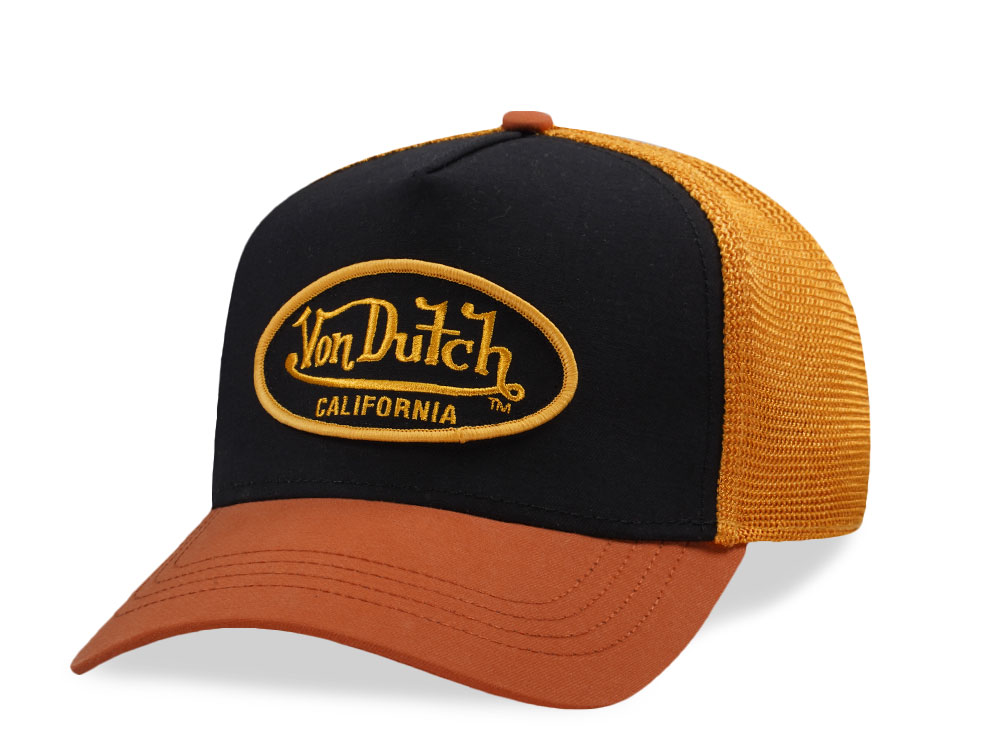 Von Dutch Embroidery Oval Patch Black Two Tone Trucker Snapback Hat