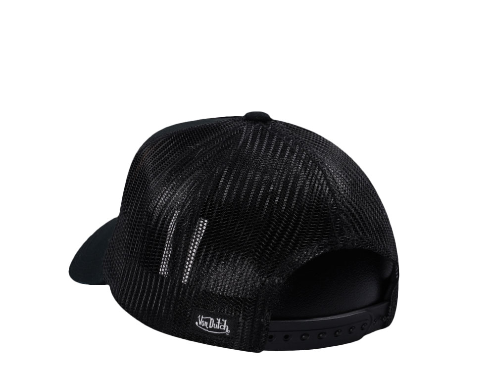 Von Dutch Square Patch Distressed Black Trucker Snapback Hat