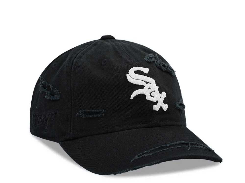 New Era Chicago White Sox Black Washed Distress 9Twenty Strapback