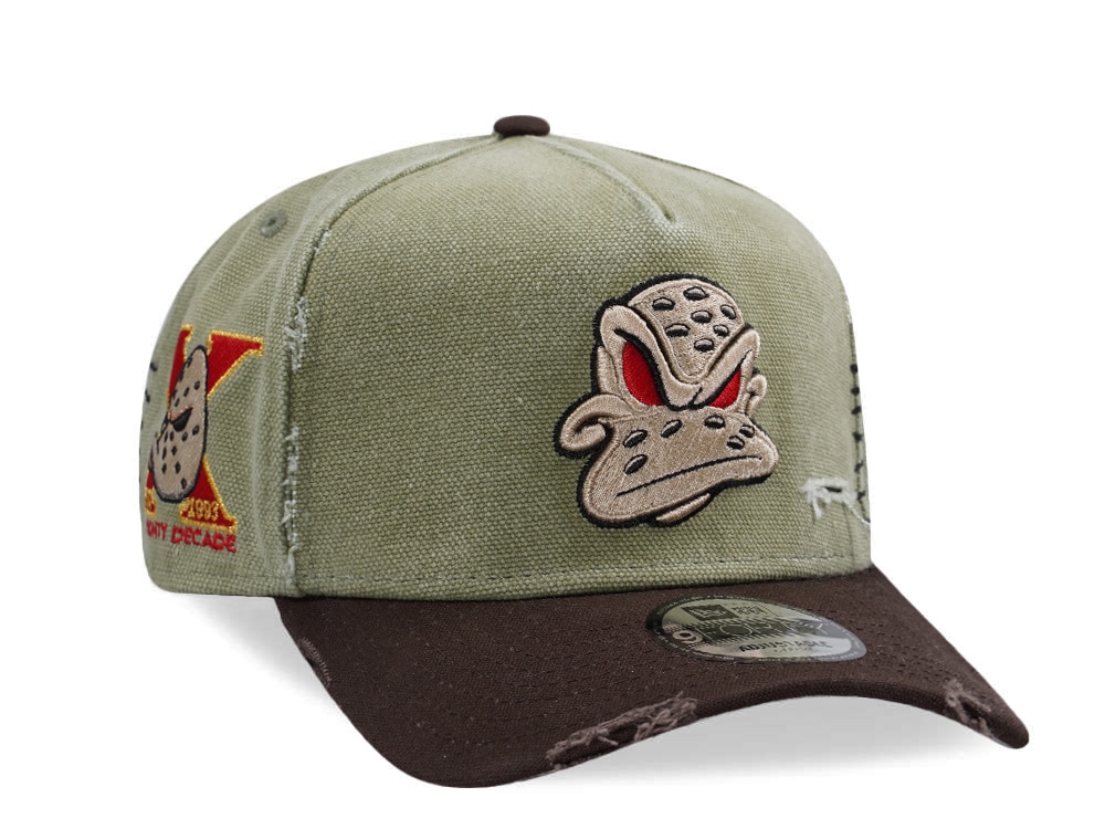 New Era Anaheim Ducks 10th Anniversary Washed Canvas Rifle Green Two Tone Edition 9Forty A Frame Snapback Hat