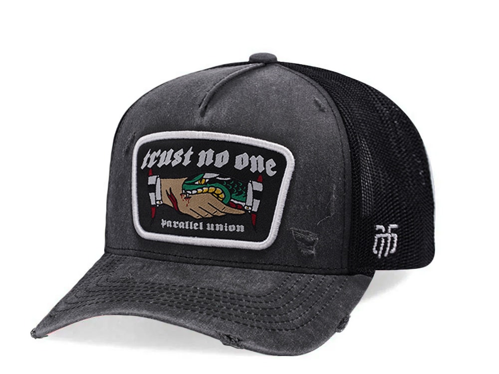 Parallel Union Trust No One Patch Faded Black Distressed Edition Trucker Snapback Hat