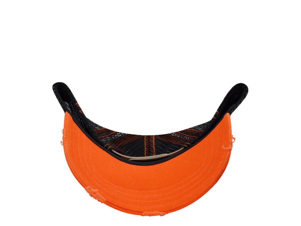 Von Dutch Oval Patch Distressed Orange Trucker Snapback Hat