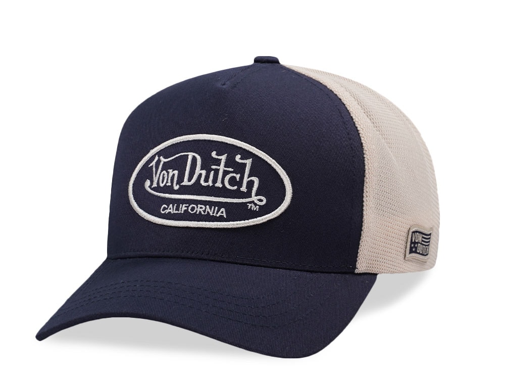 Von Dutch Embroidery Oval Patch Navy Trucker Strapback Hat