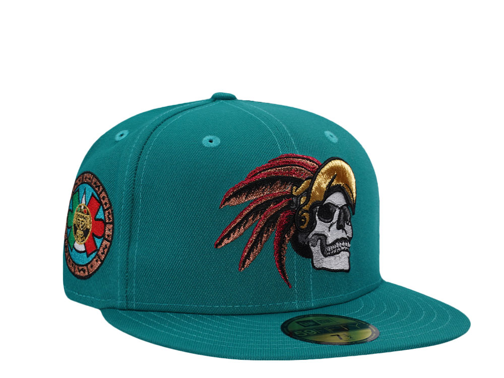 New Era Mexico Aztec Skull Teal Prime Edition 59Fifty Fitted Hat