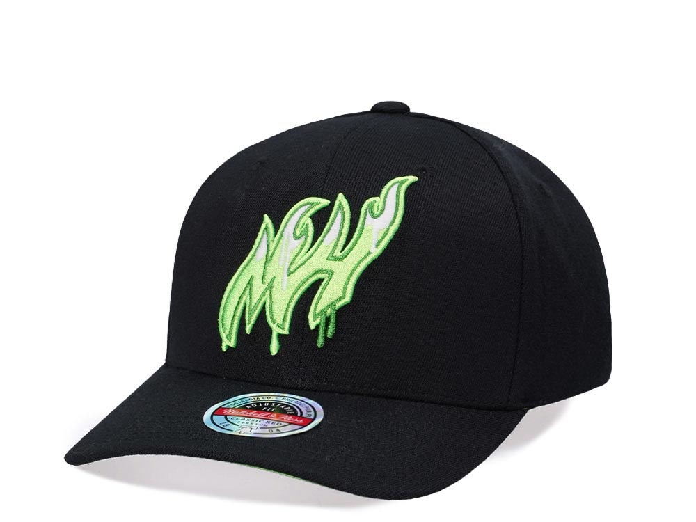 Mitchell & Ness Miami Heat Hardwood Classic Slime Drip Red Line Flex Snapback Hat