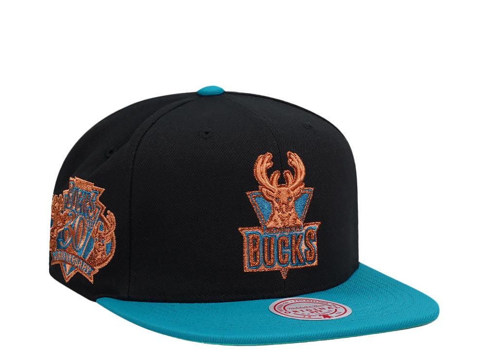 Mitchell & Ness Milwaukee Bucks 30th Anniversary Make Cents Black Two Tone Hardwood Classic Snapback Hat