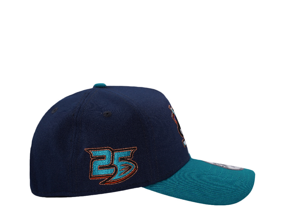 New Era Anaheim Ducks 25th Anniversary Ocean Blue Two Tone Edition 9Forty A Frame Snapback Hat