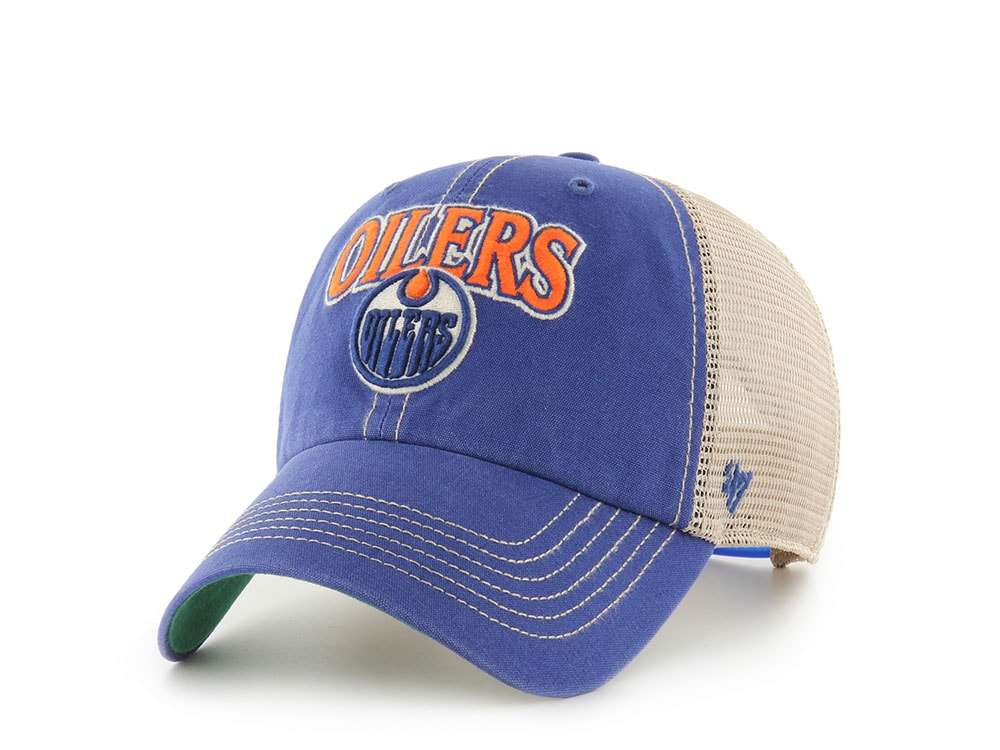 47Brand Edmonton Oilers Vintage Royal Blue Tuscaloosa Edition Trucker Clean Up Snapback Hat