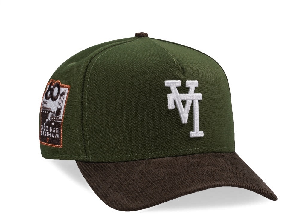 New Era Los Angeles Dodgers Dodger Stadium 60th Anniversary Rifle Green Walnut Corduroy Two Tone Edition 9Forty A Frame Snapback Hat