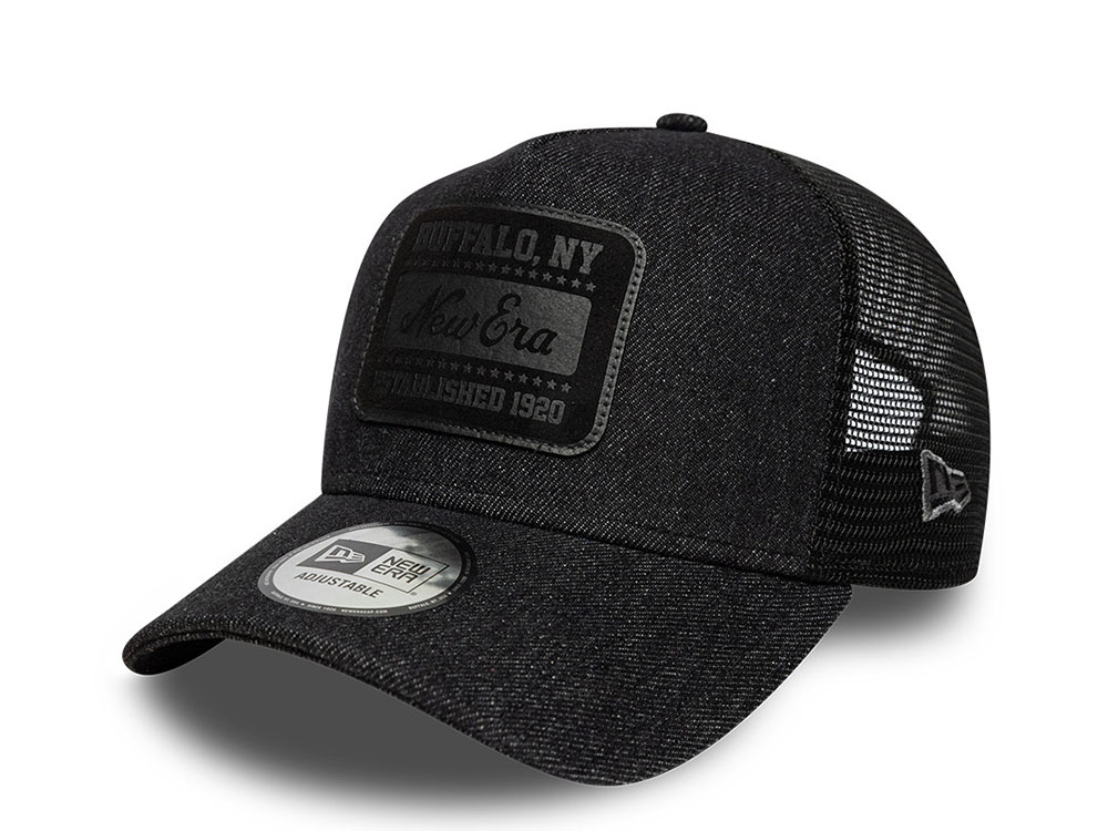 New Era Patch Black Denim Edition 9Forty A Frame Trucker Snapback Hat