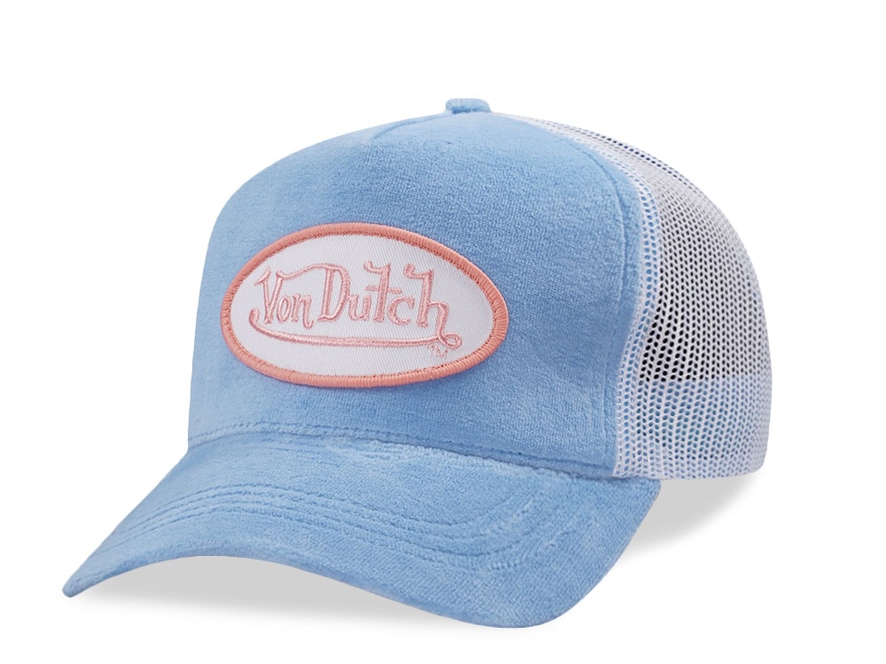 Von Dutch Oval Patch Light Blue Velour Edition Trucker Snapback Hat