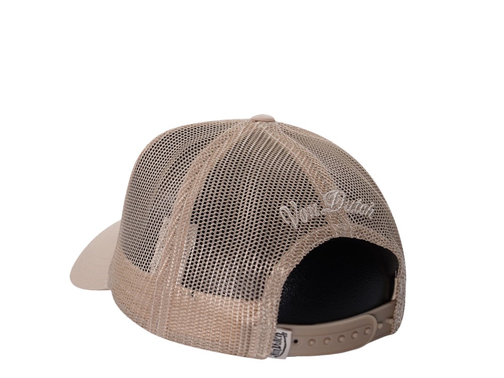 Von Dutch Script Beige Trucker Black Snapback Hat