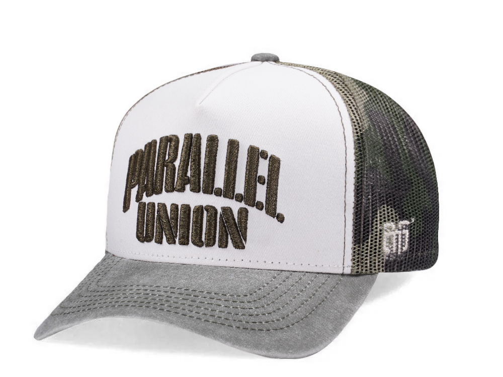 Parallel Union Stencil Script White Edition Trucker Snapback Hat