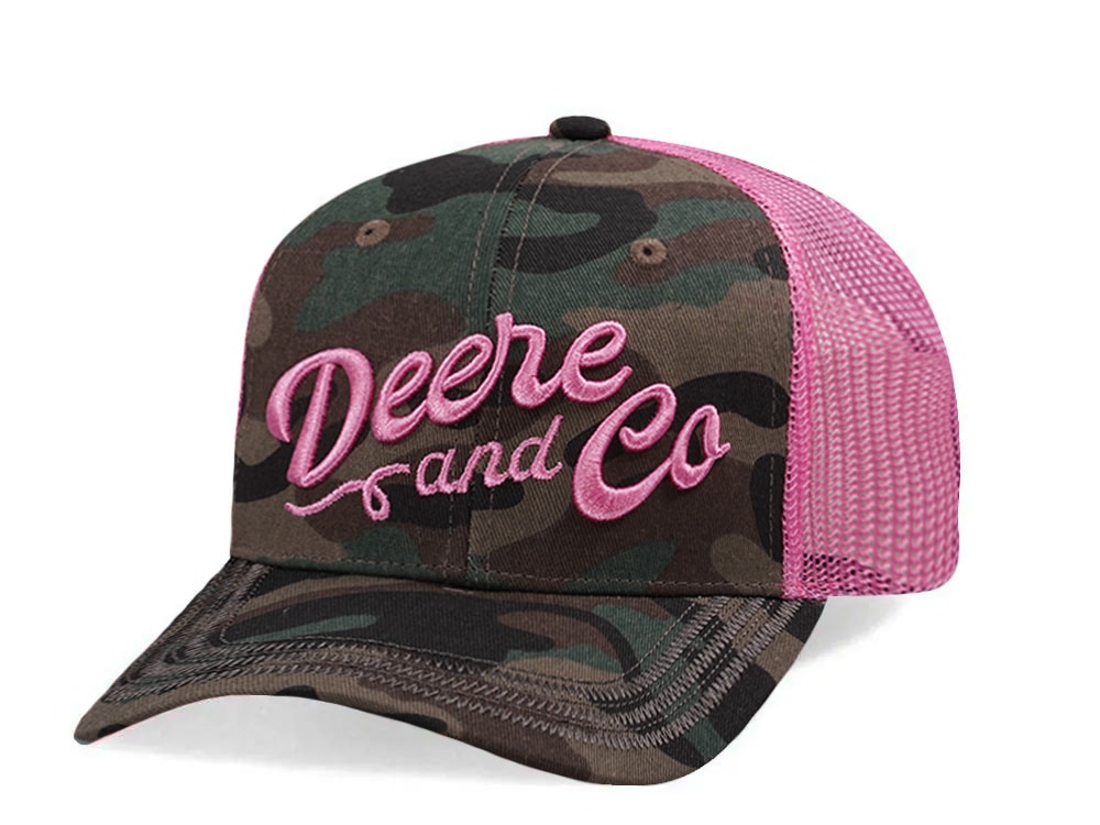 John Deere Script Pink Camouflage Trucker Snapback Hat