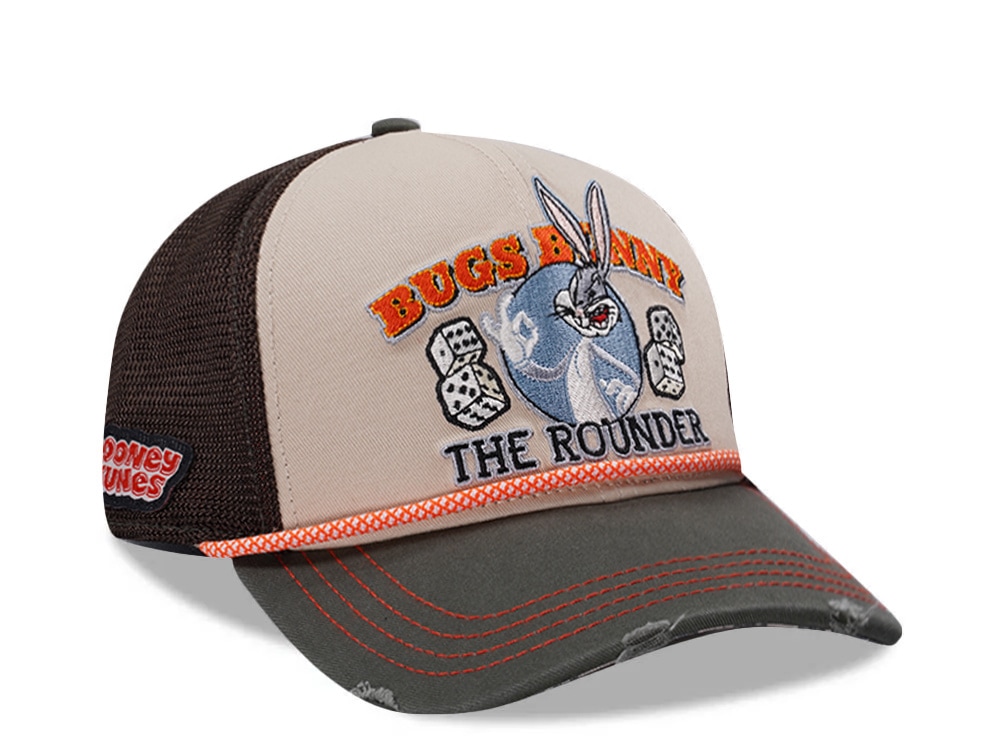 Capslab Looney Tunes Bugs Bunny Distressed Brown Trucker Snapback Hat