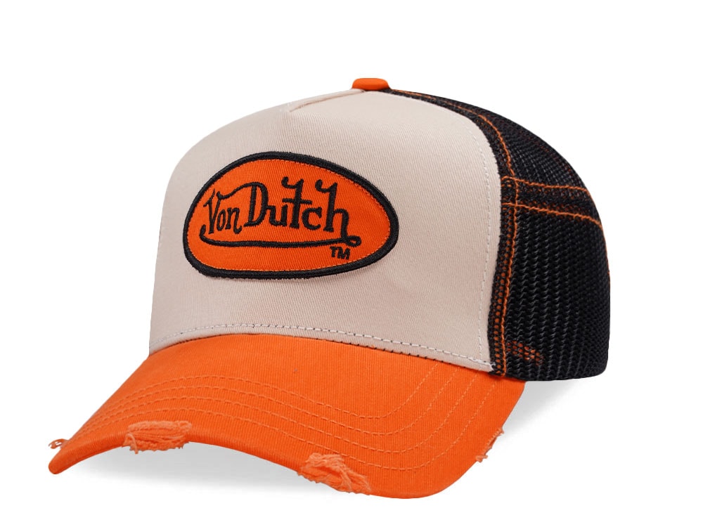 Von Dutch Oval Patch Distressed Orange Trucker Snapback Hat