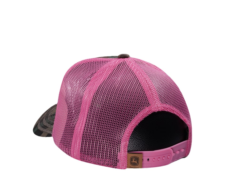 John Deere Script Pink Camouflage Trucker Snapback Hat