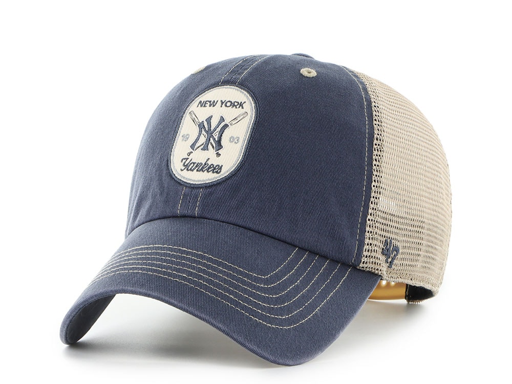 47 Brand New York Yankees Cross Patch Navy Trucker Clean Up Snapback Hat
