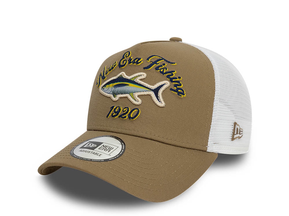 New Era Fishing Khaki Trucker A Frame Snapback Hat