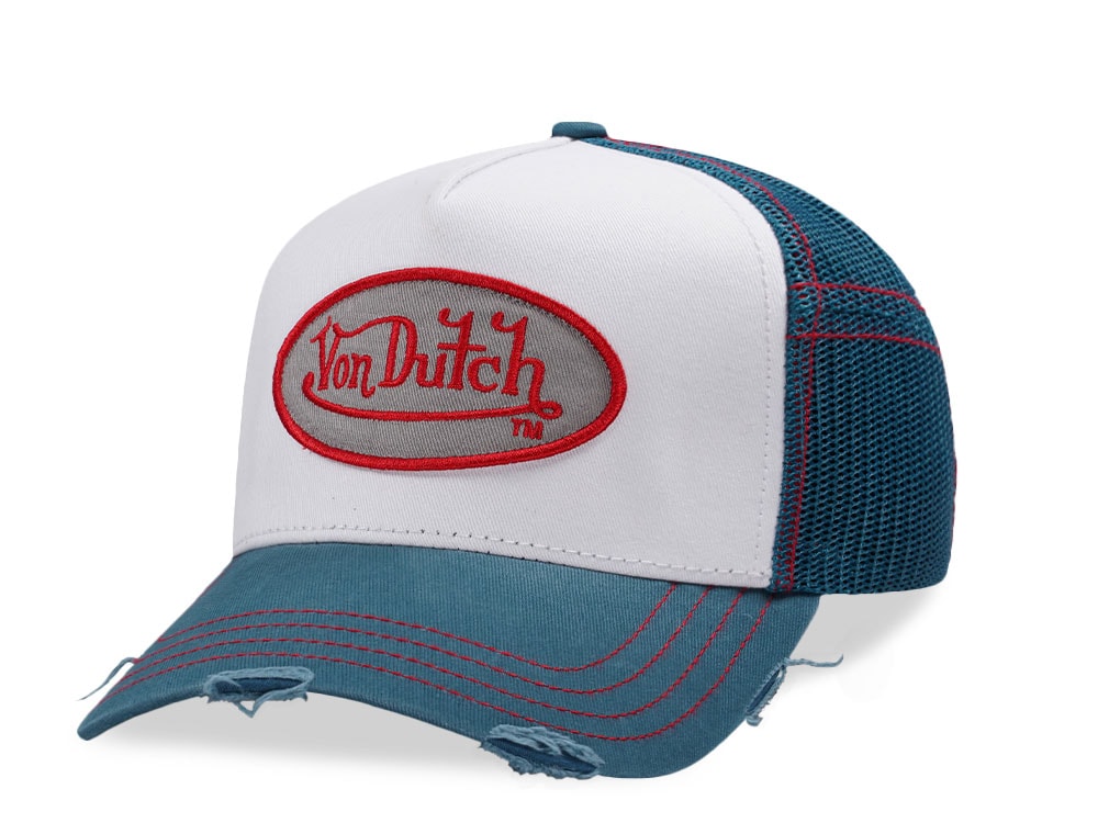 Von Dutch Distressed Oval Patch White Two Tone Editon Trucker Snapback Hat