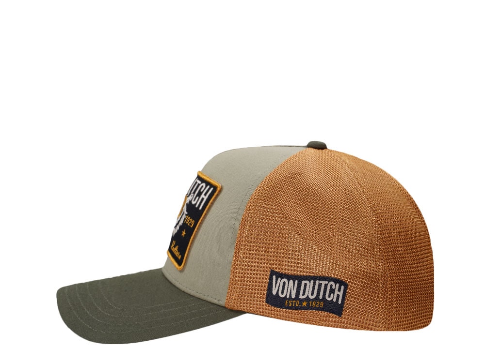 Von Dutch Square Patch Dark Green Yellow Trucker Snapback Hat