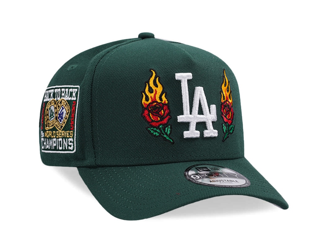 New Era Los Angeles Dodgers Back to Back Champions Flame Rose Dark Green Prime Edition 9Forty A Frame Snapback Hat